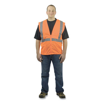 PIP Ansi Class 2 Four Pocket Zipper Safety Vest, Polyester Mesh, Large, Hi-viz Orange freeshipping - TVN Wholesale